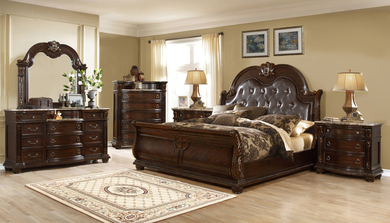 Including : King Bed, Dresser, Mirror, Chest, and 1 Night Stand.