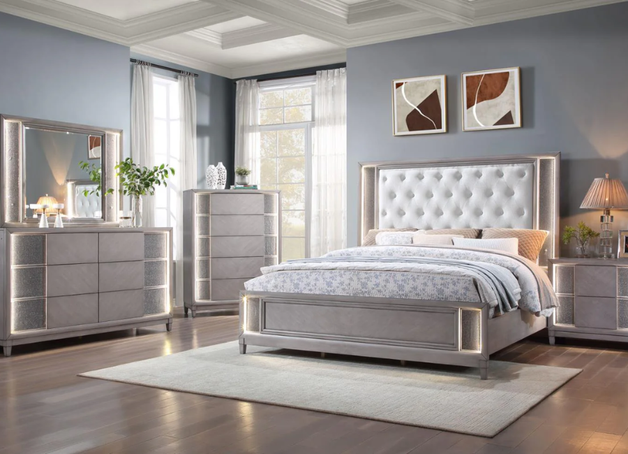 Including: Queen Bed, Dresser Mirror, Chest, and 1 Nightstand